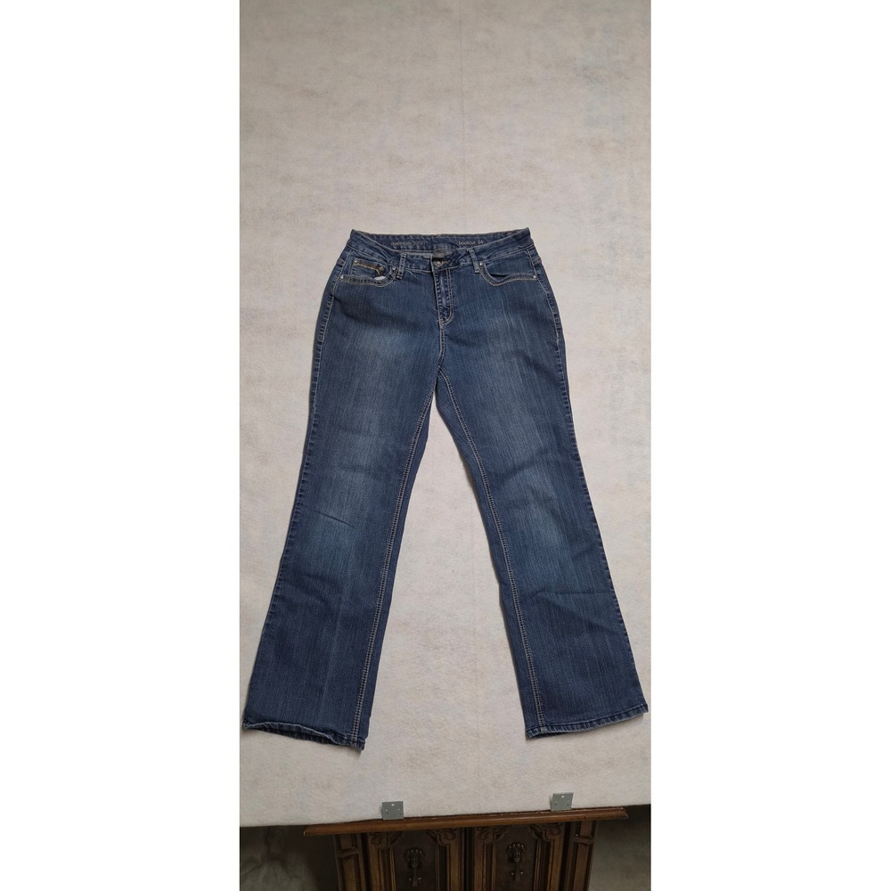 Avenue Denim Bootcut Jeans Size 14 Blue Embroidered Rhinestone Pockets